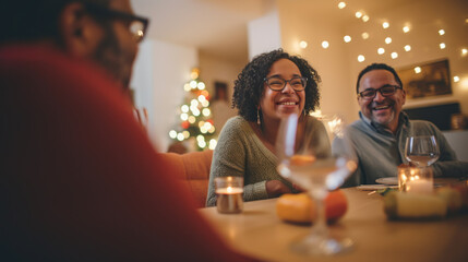 A family having dinner on New Year's Eve