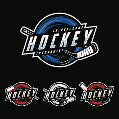 Hockey tournament sport logo template.  Modern emblem set collection vector illustration for hockey club - obrazy, fototapety, plakaty
