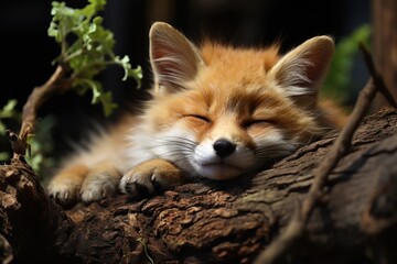 Fototapeta premium portrait of a sleeping red fox in the wild