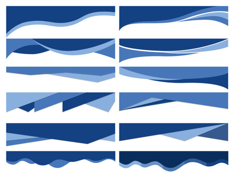 Divider Header for App, Banners or Posters. Set of Template Dividers Shapes for Website. Curve Lines, Drops, Wave Collection of Design Element for Top, Bottom Page Web Site.