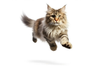 norwegian forest cat jumping on isolated background
