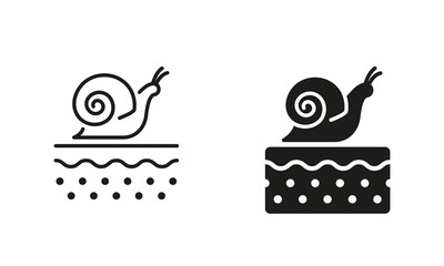 Helix Organic Ingredient for Face Care Symbol Collection. Cosmetic with Snail for Skin Line and Silhouette Black Icon Set. Nature Collagen Product for Skin Treatment. Isolated Vector Illustration