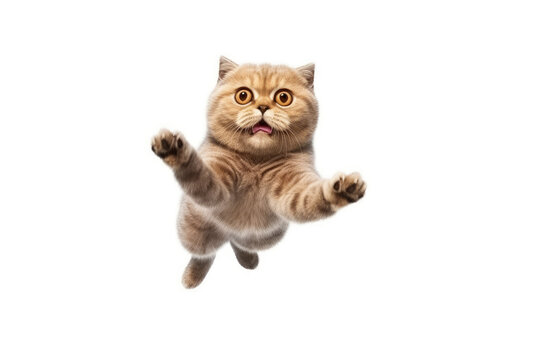 scottish fold cat jumping on isolated background