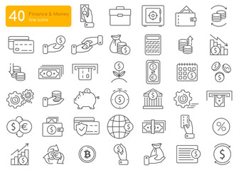 Bank and finance icon set. Business and corporation vector signs. Money Related Vector Line Icons.