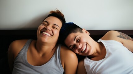 Fototapeta na wymiar Close-up photo of lesbian couple at home