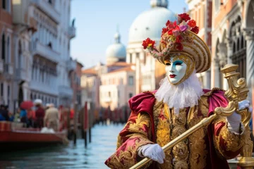 Fototapete Gondeln Persona disfrutando del carnaval de Venecia por la ciudad. 