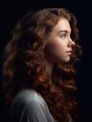 Naklejka premium Portrait of a woman with long curly hair.
