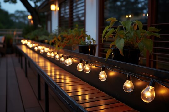 balcony with night lights,restaurant  out door in the night