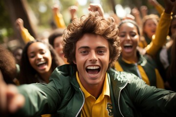 group of students  celebrating in street 
