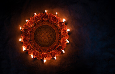 Best Diwali photo for greeting text, Happy Diwali Diya lit with flowers, 2024 Diwali background