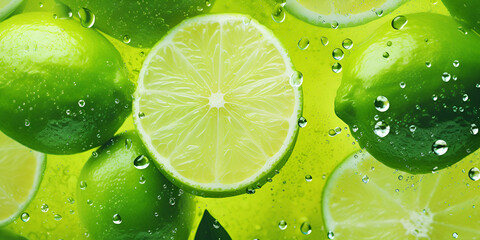 Close Encounters of Citrus Bliss: Revel in the Luscious Aura of Freshly Captured Limes, Bedazzled with Delicate Water Jewels background ai generated