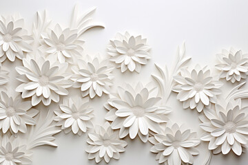 Paper cut flowers and leaves, Fresh spring nature background. Floral banner, poster, flyer template with copy space.