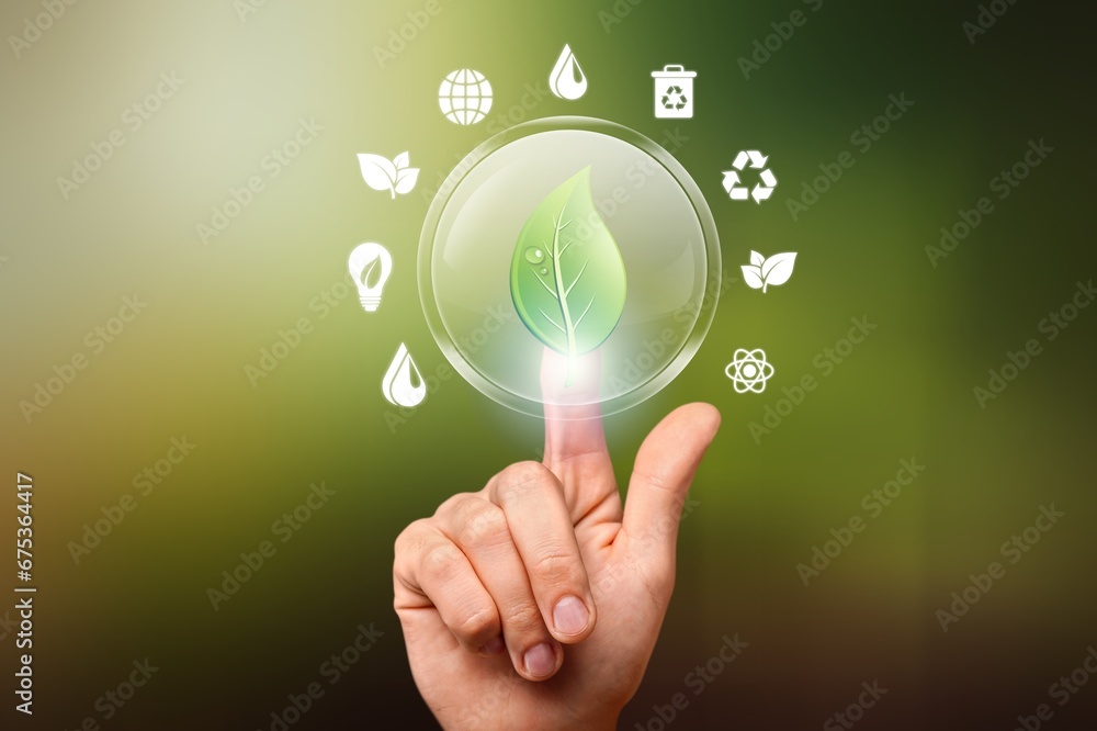 Canvas Prints Hand holding leaf icon of energy sources for ecology concept.