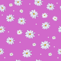 Seamless pattern with decorative chamomile flowers, hand drawing. For printing on fabric, for decoration, postcards, wrapping material