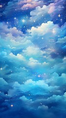Fototapeta na wymiar Dreamy blue sparkling cloudscape. Calm blue sky and clouds background with room for text copy.