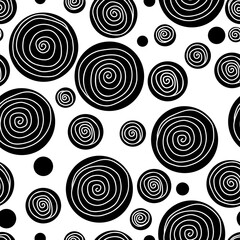 Seamless pattern Black dots circles spirals