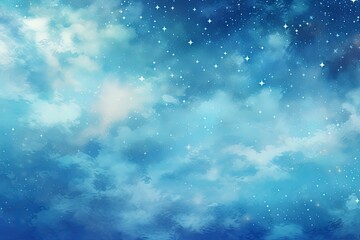 Dreamy blue sparkling cloudscape. Calm blue sky and clouds background with room for text copy.