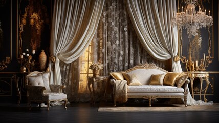 Obraz premium a silky background adorned with metallic gold and silver threads, creating a luxurious, regal ambiance that exudes grandeur and extravagance.