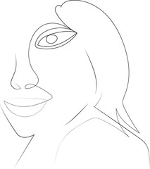 Vector a happy woman one line drawing the face and hair