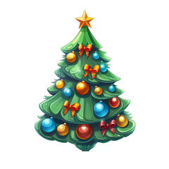 Cartoon Christmas tree decoration isolated on transparent background