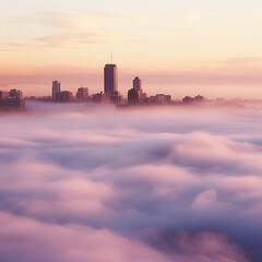 Naklejka premium Dawn's Embrace: San Francisco Skyline Above the Clouds,sunrise over the city