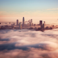Dawn's Embrace: San Francisco Skyline Above the Clouds,sunrise over the city