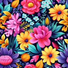 Fototapeta na wymiar Illustration of a Vibrant Floral Seamless Pattern Tile