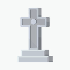 Flat illustration of a tombstone in the form of a cross in a minimalistic voluminous style. Tombstone in game flat style.