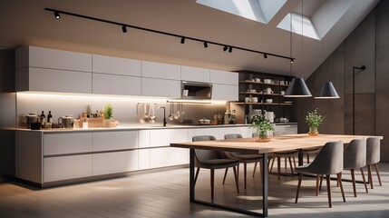 Modern kitchen with bar close up. Modern Contemporary kitchen room interior.