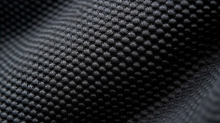Black soccer fabric texture with air mesh. Athletic wear backdrop