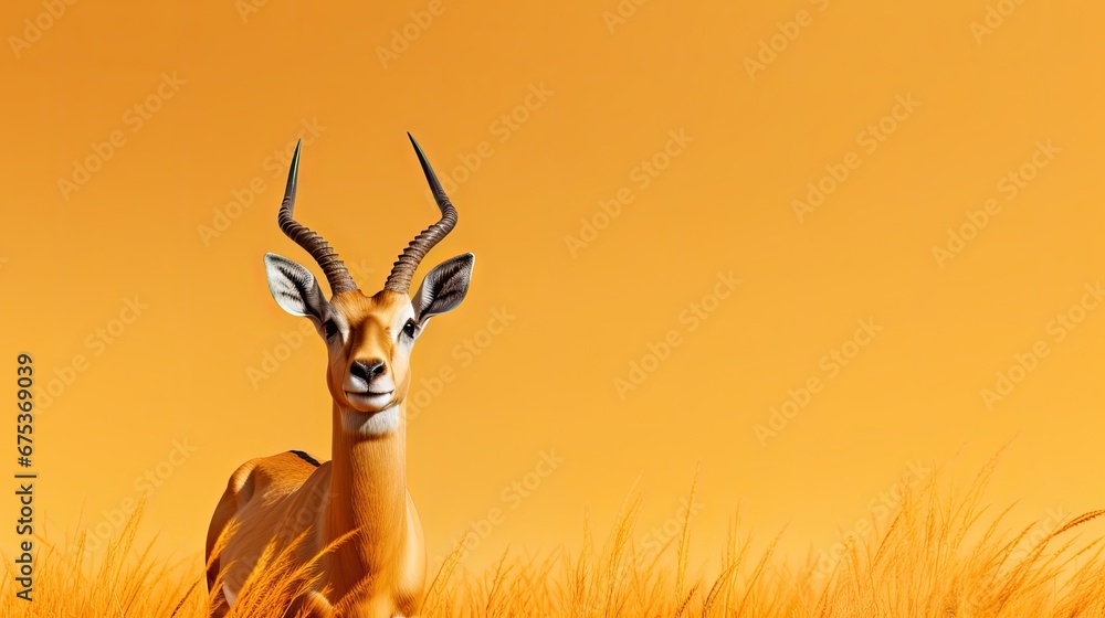 Aufkleber an antelope standing in a field of tall grass with an orange sky in the background. generative ai