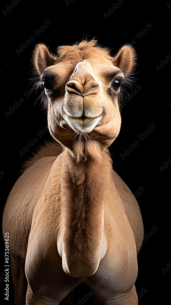 Aufkleber a close up of a camel's face with its hands in the air and it's mouth open. generative ai