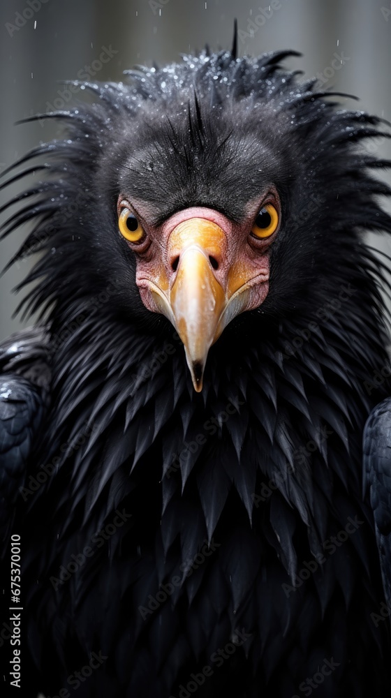 Aufkleber a close up of a bird of prey with a wet look on it's face and a wet beak. generative ai