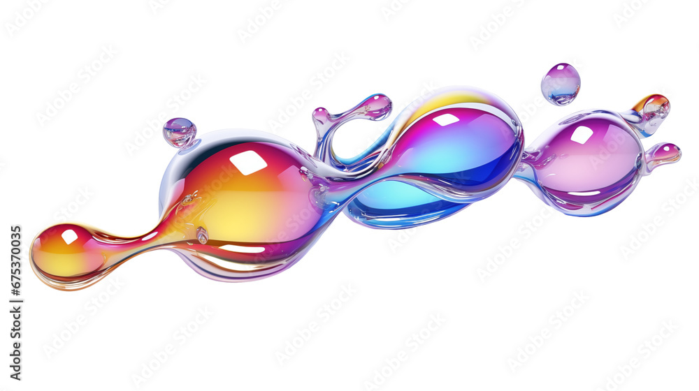 Poster colorful liquid bubbles, 3d render glossy shape isolated on transparent background. generative ai