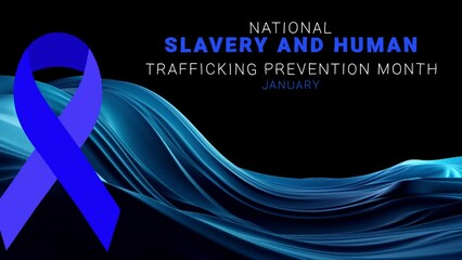 National Slavery and Human Trafficking prevention month. wave animation. ribbon and text motion.