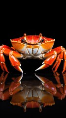  a close up of a crab on a black background with a reflection of the crab's legs and claws.  generative ai - obrazy, fototapety, plakaty