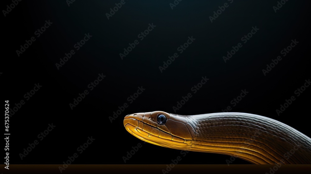 Aufkleber a close up of a snake's head on a black background with a spot light in the middle of the image. gen