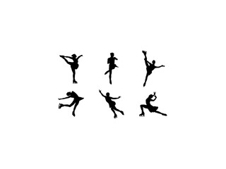 Set of Female Figure Skater Silhouette in various poses isolated on white background