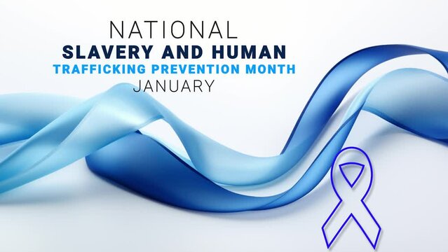 National Slavery and Human Trafficking prevention month. wave animation. ribbon and text motion. - Powered by Adobe