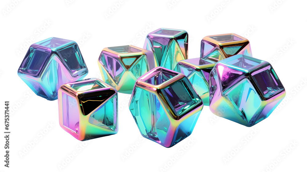 Poster 3d render holographic shapes isolated on transparent background. generative ai