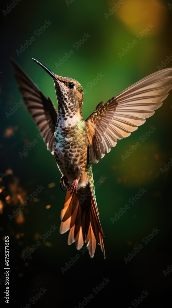 Poster a hummingbird flapping it's wings in the air with it's wings wide open and wings wide open. generati