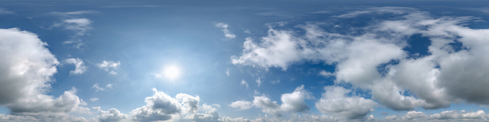 seamless cloudy blue sky 360 hdri panorama view with zenith and clouds for use in 3d graphics or...