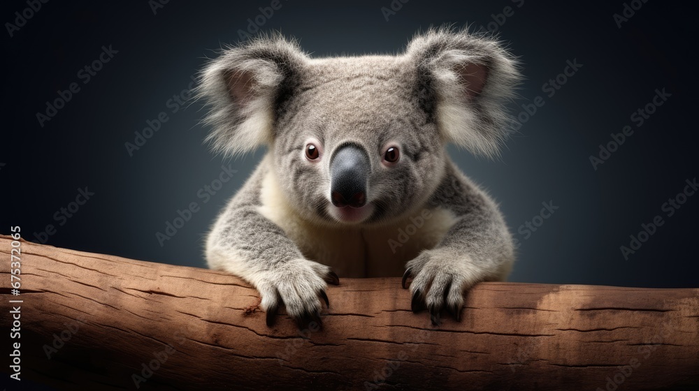 Aufkleber a close up of a koala sitting on a tree branch with a dark background and a dark sky in the backgrou