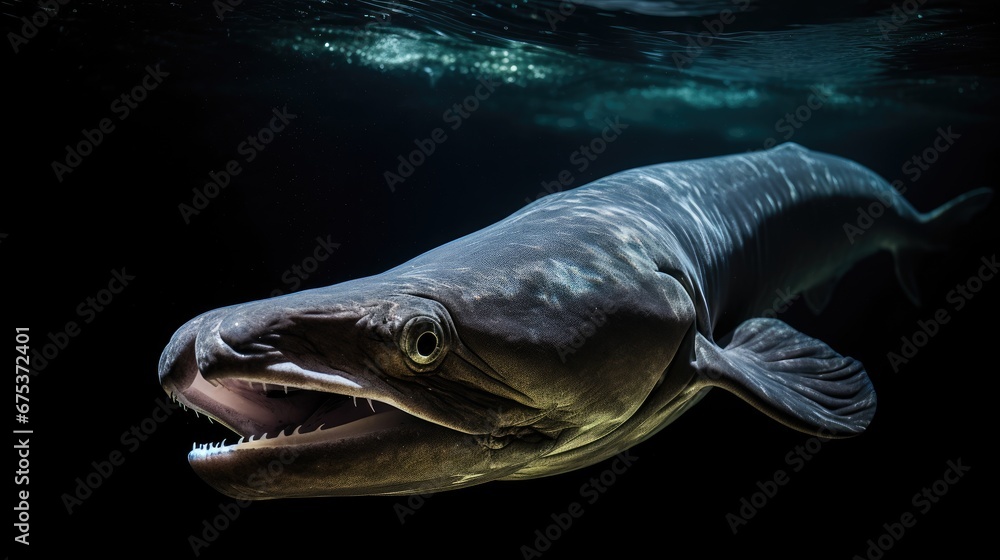 Poster a large fish with it's mouth open and it's mouth wide open and it's mouth wide open. generative ai