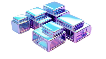 Abstract 3D render iridescent box shapes, holographic metallic shapes. Generative AI
