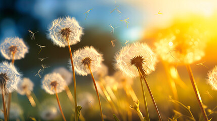 Ethereal dandelion seeds, Whispering wishes, Sunlit puffs with gentle breeze