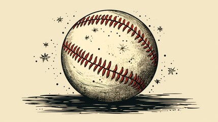 A drawing of a baseball on a white background - obrazy, fototapety, plakaty