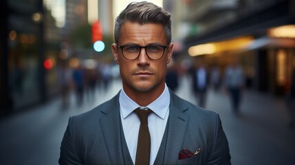 Fototapeta premium A man in a suit and tie on a city street