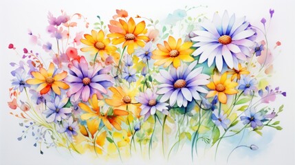 Fototapeta na wymiar A painting of colorful flowers on a white background