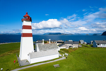 Airial view of the Alnes Fyr lightnouse on the coast of Norway